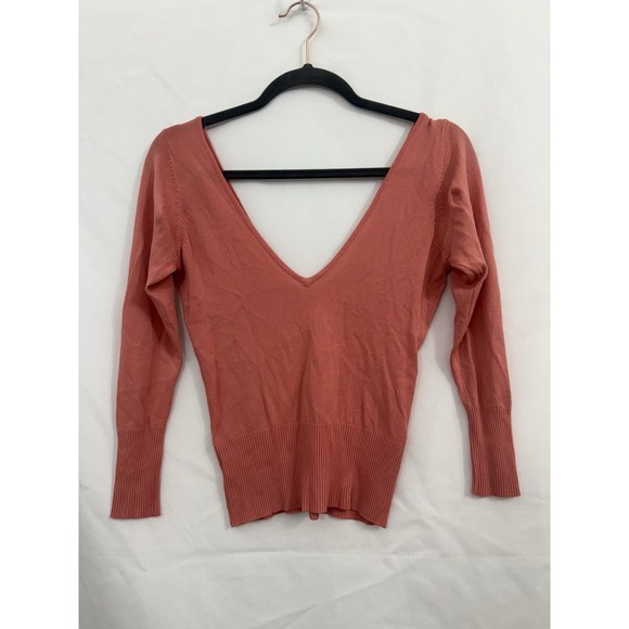 Zara Tops - Zara Coral V Neck‎ Stretchy Long Sleeve Crop Top Womens Size Small